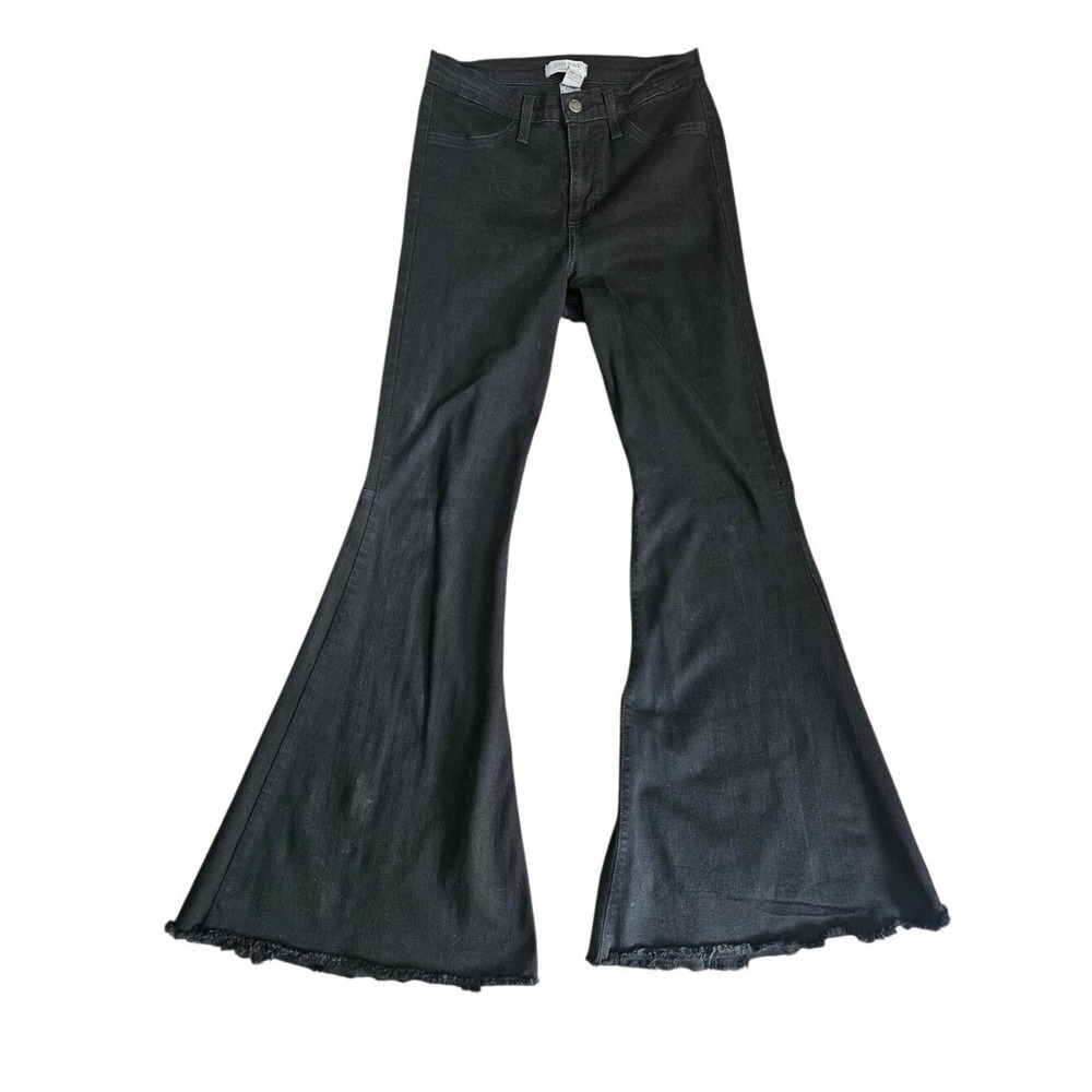 Judy Blue Women Black High Rise Bell Bottom Flare Jeans Raw Hem Size 7 28